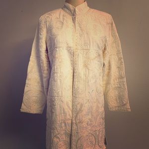 White, beaded and hand stitched coat from India